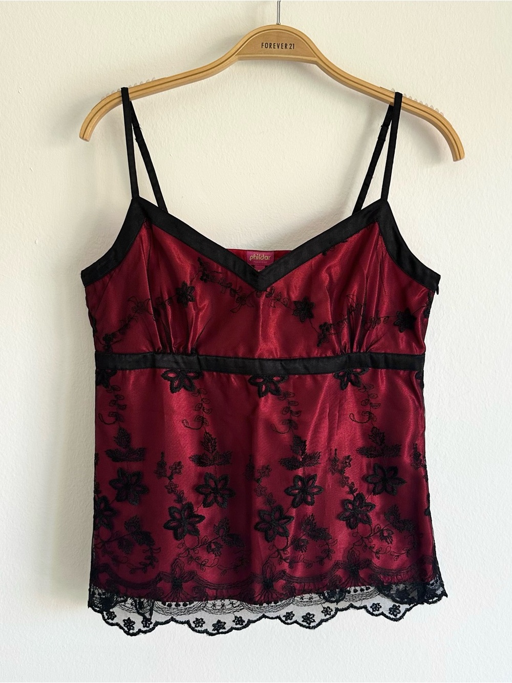 Vintage Y2K Phildar Tank Top Black Red Lace Embroidered Fairy Whimsigoth Mesh M